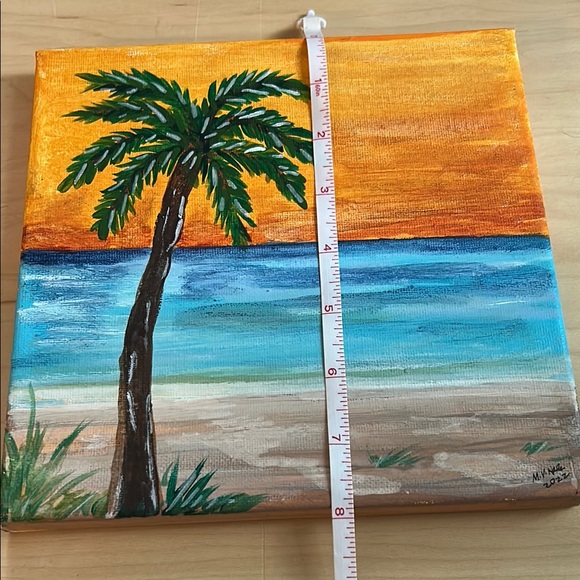 Tropical Beach Hand Painted Canvas Art with Palm Tree - Picture 2 of 4